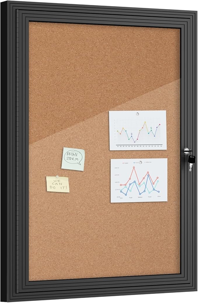 Mifuro 36"x24" Enclosed Bulletin Board, Outdoor Lockable Weather-Resistant Aluminum Cork Noticeboard for School & Office Hospital, Black Frame w/Cork