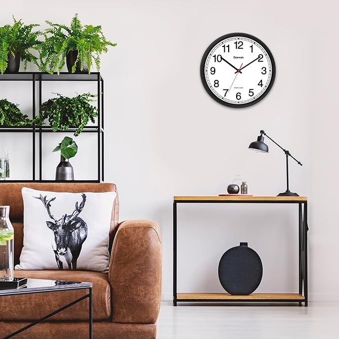 Geevon 16 Inch Atomic Wall Clock - Self-Setting Analog Clock with Automatic Time Sync - Battery Operated for Home Office School - Black Frame