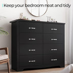 LINSY HOME 8 Drawer Double Dresser, Black Dresser for Bedroom, Modern Dresser Chest with Wide Drawers, Wood Storage Chest of Drawers for Living Room