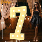 Pooqla 4 FT Light Up Marquee Numbers, Giant Mosaic Number Cool White and Warm White LED, Large Lighted Marquee Numbers for Balloons 7th 17th 70th Birthday Party Decoration, LED 7