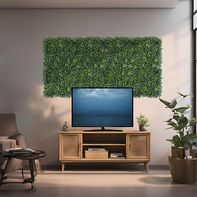 Grass Wall Panels, 20x20Inch 12Pcs UV-Anti Boxwood Greenery Panels with 50 Zip Ties, No Fade Artificial GrassWall Backdrop for Indoor Outdoor Privacy, Birthday Wedding Decor, Home Kitchen Decor