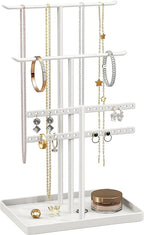pickpiff Jewelry Stand Organizer, 14.5" Tall Sturdy Metal, 3-TierJewelry Holder for Necklace, Earring, Bracelet, Ring, Hanger for Display and Storage, Aesthetic Room Decor, White