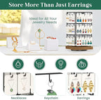 EsLuker.ly Rotating Earring Display Holder Stand for Vendors Events Selling, Large Capacity 36 Hooks Jewelry Rack with Wooden Base for Earring Card Sales, Enhances Retail Visibility(Brown)