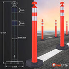 Traffic Delineator Post Cones with Heavy-Duty Octagonal Rubber Base, Channelizer Post Kit for Road Construction Work, Traffic Guidance, Garage Parking, Crowd Control (9, 42")