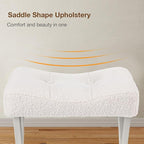 18-Inch Vanity Stool Chair, Vanity Bench with Metal X-Legs, Ottoman Accent Stool with Breathable and Soft Boucle Fabric Saddle Seat, White