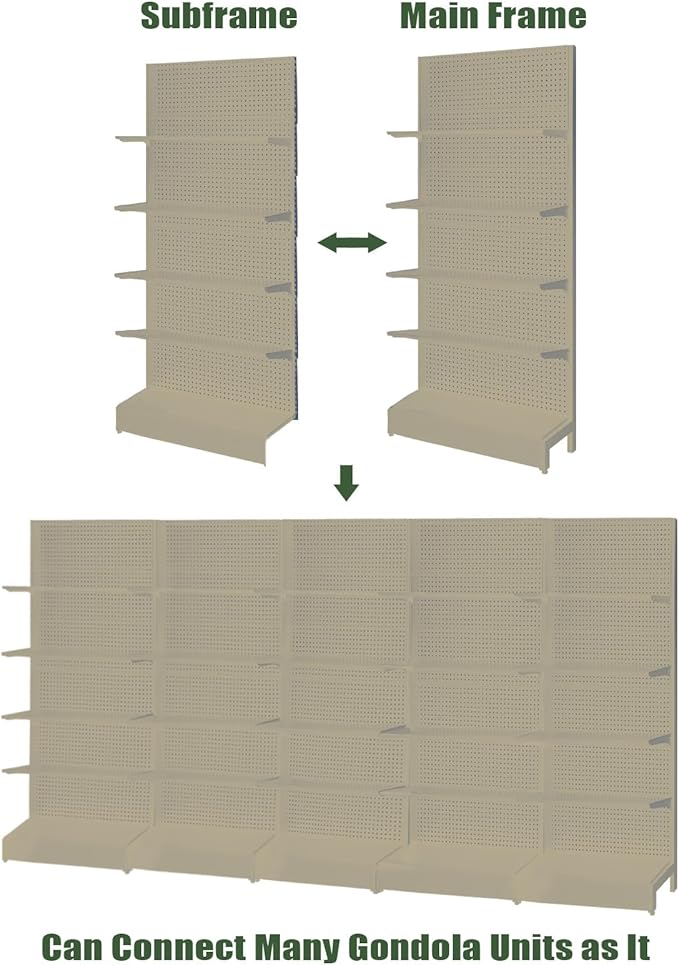 Pegboard Display Stand, Gondola Retail Shelving Wall Display for Convenient Grocery Office Supply or Liquor Stores, Single Side Peg Board Panels, Extra 20 Pieces Hooks, Cream Color