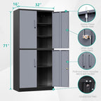 SISESOL Metal Storage Cabinets with Doors and Shelves,71" Metal Garage Storage Cabinet with Lock,Gray Steel Cabinet with Locking Doors,4 Door Lockable Cabinets for Garage,Home,Office