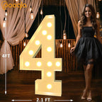 Pooqla 4 FT Light Up Marquee Numbers, Giant Mosaic Light Up Numbers Cool White and Warm White LED, Large Lighted Marquee Numbers for Balloons 4th 14th 40th Birthday Party Decoration, LED Number 4