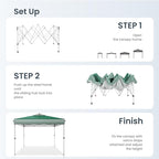 PHI VILLA Pop Up Canopy 10 10 Tents for Parties with Wheeled Bag, Portable Lightweight Folding w/Adjustable Height,Green and White Stripes?Green Stripe