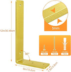 Gold Floating Shelf Bracket 12 Inch, 8 Pack Heavy Duty Shelf Brackets, Wall Shelf Bracket for DIY Decorative with Mounting Hardware