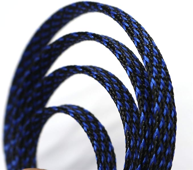 30ft PET Expandable Sleeving Wire Cable Sleeve (1/6", Blue&Black)