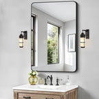 FORBATH Black Bathroom Mirror, Rectangular Vanity Mirror 30 x 48 Inch Wall Rounded Corner Metal Framed Bathroom Mirror for Living Room Bedroom Entryway Decor (Horizontal/Vertical)