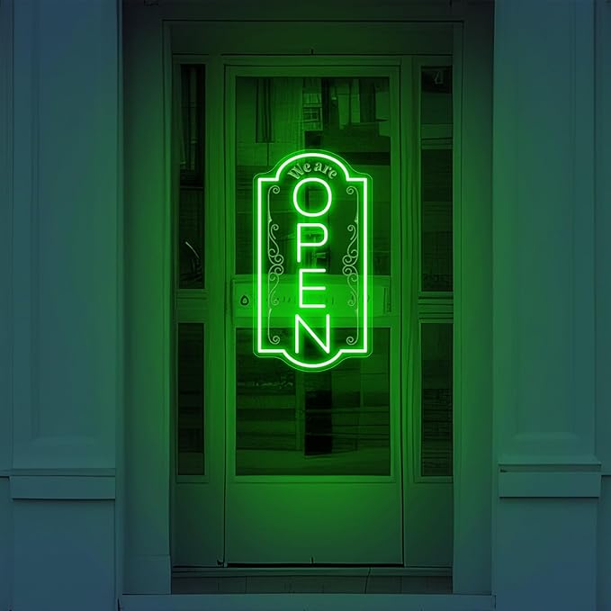 Vertical open sign Vertical Open Led Sign Neon Sign business window light vertical open signs for business (Green LARGE SIZE 35x19")