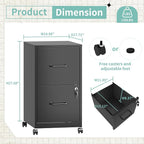 AQY 2 Drawer Mobile File Cabinet with Lock, Rolling Metal Filing Cabinet for Home Office, Vertical File Cabinet on Wheels, Small Black File Storage Cabinets for Legal/Letter/A4 Files Assembly Require