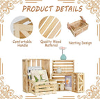 Wooden Crates for Display 5 Pack Wood Storage Crate for Home Rustic Nested Crates with Handles, Farmhouse Wooden Basket for Storage Container and Decorations