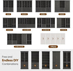 Vyre 70.8" Tall Black Bookshelf with Glass Doors, Farmhouse Modular Bookcase with 6-Tier Adjustable Shelves, Large Storage Cabinet for Home Office, Living Room