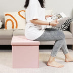 B FSOBEIIALEO Storage Ottoman Cube, Velvet Tufted Folding Ottomans with Lid, Footstool Rest Padded Seat for Bedroom (Pink, Medium)