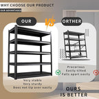 2 Pack Garage Shelving Heavy Duty Storage Shelves 3000LBS Adjustable Garage Shelves 5 Tier Metal Shelving Unit Utility Rack Shelf for Storage Kitchen Warehouse Pantry, Black,72" H x 59" W x 20" D