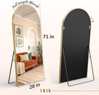 EOGOW 71" x 28" Arched Full Body Mirror,Standing or Leaning Tempered Glass Shatterproof Full Length Mirror with Stand for Bedroom Living Room Entryway,Gold