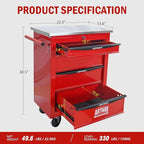 4 Drawers Tool Cart on Wheels with Stainless Steel Worktop, Heavy Duty Mobile Rolling Drawer Tool Chest with Locking Wheels & Lockable Drawers, Garage Tool Storage Cabinet (Red, 4 Drawers)