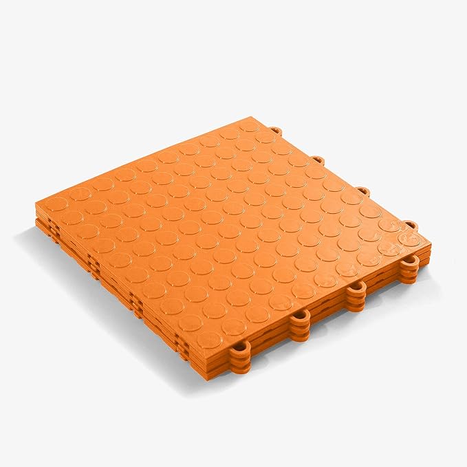 IncStores FlooringInc's Nitro 12"x12" Snap-Together Garage Flooring Tiles, Non-Slip Interlocking Plastic Floor Mat, Garage Organization & Storage, Coin Pattern, Harley Orange, 52 Tiles, 52 Sq/Ft