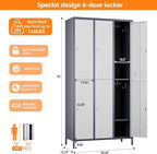 Aobabo Upgraded Metal Storage Locker for Employees, 6 Doors Metal Locker Cabinet with Lock and Name Card Slot, Industrial Storage with 18 Hooks, for Office Gym, Assembly Required,Grey White