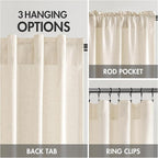MIULEE Non-See-Through Privacy Linen Curtains 2 Panels, Light Filtering Window Curtains Farnhouse Textured Back Tab Semi Sheer Drapes for Bedroom Living Room, 52 x 108 Inches Long, Ivory