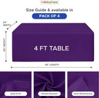 HolidayIdeas Fitted Tablecloths for 4 Foot Rectangle Table, Wrinkle Resistant Washable Table Cover 24x48 Inch for Vendor Booth Display, Banquet, Trade Show, Purple, 4 Pcs