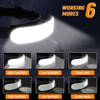 Rechargeable Headlamp High Lumen, 230° Wide Beam 1800 Lumen Super Bright Head Lamp, 6 Modes Head Lights for Forehead, 90° Rotatable Headlight, LED Headlamps for Adults Mechanic Hardhat Camping (2Pack)