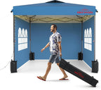 10x10 Pop Up Canopy with Sidewalls, Easy Up Canopy Tent, Heavy Duty Tents for Parties, One Person Set Up Event Tent, Light Blue