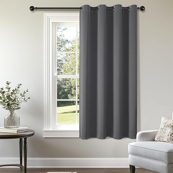 ChrisDowa Blackout Curtains 54 inches Long for Bedroom - Grommet Thermal Insulated Room Darkening Curtains for Living Room (1 Panel, Grey, 52 x 54 Inch)
