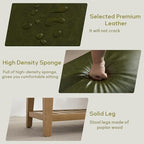 HUIMO Entryway Shoe Bench with Cushion, End of Bed Bench,Upholstered Bench for Kitchen, Bench with Solid Wood Shelf, Leather Ottoman Bench for Hallway, Living Room (PU-Green)
