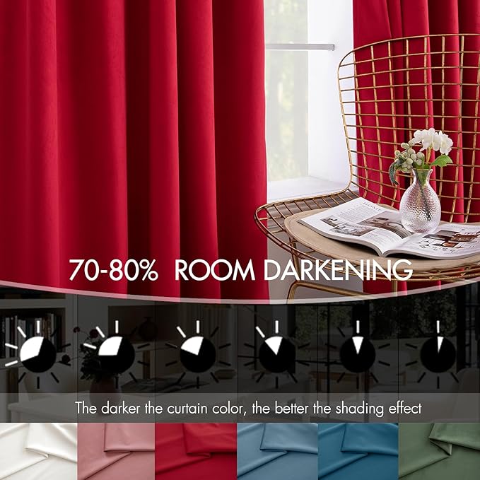 MIULEE Christmas Velvet Curtains 90 Inches Long 2 Panels Set for Bedroom, Pinch Pleat Back Tab Luxury Thermal Insulated Living Room Darkening Drapes Pleated Blackout Window Curtains with Hooks, Red
