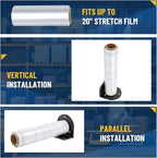 Wall Mountable Stretch Film Roll Stand, Fits up to 20" Stretch Film, Shrink Wrap Dispenser Holder Bracket with 7 Screws for Industry Manufacturing Logistics Retail, Shrink Wrap Not Included