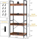HCHQHS 4 Tier Bookshelf, Adjustable Industrial Bookcase, Vertical Tall Book Shelf, Wood and Black Metal Open Bookshelves for Home Office, Living Room, Bedroom
