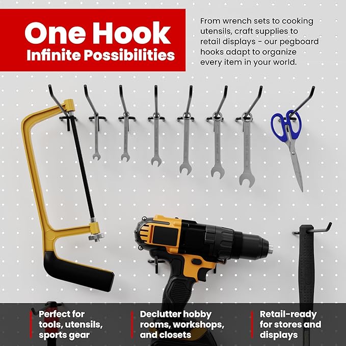 FactorDuty 6" Length Steel Black PEG Board Pegboard Shelving Hooks Wholesale Lot 20 lbs PEG Hooks Organizer Tools for Craft Storage, Garage, Kitchen, Tools and More
