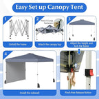 Tangkula 10x10 FT Pop up Canopy with Sidewall, Easy Setup Outdoor Tent with Wheeled Bag, 4 Sandbags, 4 Ropes, 4 Anchors, 8 Stakes, Vented Top, Portable Canopy Tent for Party Event Patio (Gray)
