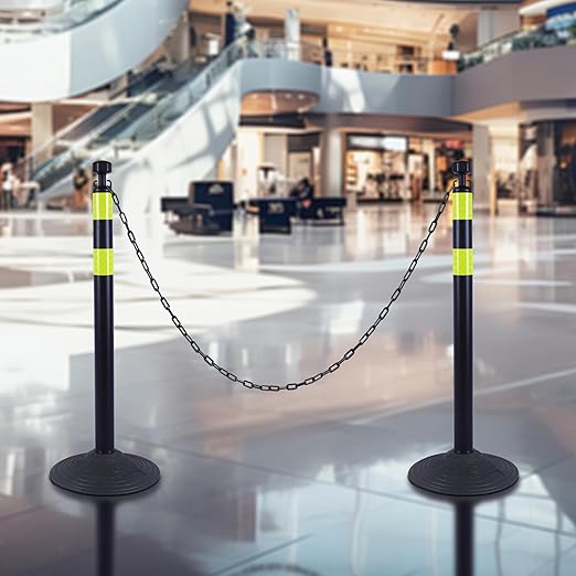 OrangeStar 6 Packs Traffic Delineator Post Cones, 40" Safety Barrier with 6.6 Ft Link Plastic Chains, Crowd Control Stanchion Sets w/Rubber Base for Parking Lot, Road Work, Queue Management, Black