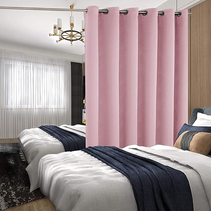 BGment Room Darkening Curtain for Sliding Door, Wide Blackout Room Divider Curtain for Living Room 96 Inch Length, Thermal Privacy Soundproof Window Drape for Bedroom, Pink, 1 Panel, 120 Wide