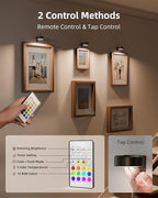 EZVALO Picture Lights for Wall, Rechargeable Battery Magnetic Poster Lights with 3 Color Temps & 12 RGB, Remote Dimmable Timer Light, Wall Decor Light for Art Display (6 Pack with Charging Station)