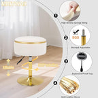 Adjustable Vanity Stool with Storage, 360° Swivel Makeup Stool Chair Small Velvet Round Ottoman with Gold Base for Bedroom (Beige)