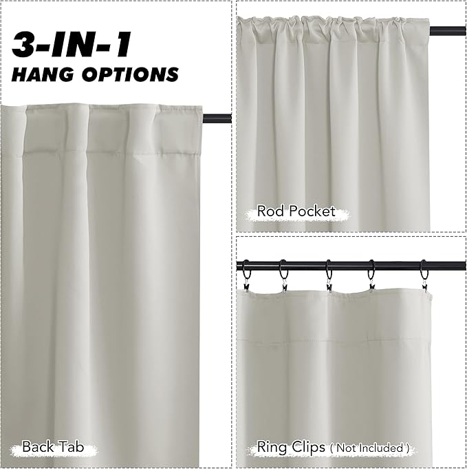 KGORGE Short Curtains 45 inch Length, Privacy Thermal Insulated Curtains Noise Reducing Window Drapes for Bedroom Dining Room Kitchen, Back Tab Rod Pocket, W52 x L45 inches, Nature, 2 Panels