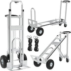 Aluminum Convertible Hand Truck, 800lbs 3 in 1 Folding Dolly Cart Lightweight Frame,Heavy Duty Industrial Platform Cart Handtruck for Construction, Logistics, Shopping, Home, Office Moving (Silver)