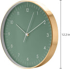 LUUK LIFESTYLE Silent Wall Clock with Quartz Movement, Modern and Minimalist Design, Deco for Kitchen, Living Room, Gift idea, Dark Green and Gold