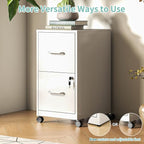 AQY 2 Drawer Mobile File Cabinet with Lock, Rolling Metal Filing Cabinets for Home Office, Vertical File Cabinet on Wheels, Small White File Storage Cabinets for Legal/Letter/A4 Files Assembly Require