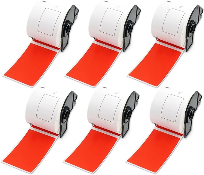 BETCKEY - Shipping/Name Badge Labels Replacement for Brother DK-1202 (2.4 in x 3.9 in), Compatible with Brother QL Label Printers [6 Rolls/1800 Labels, Red]