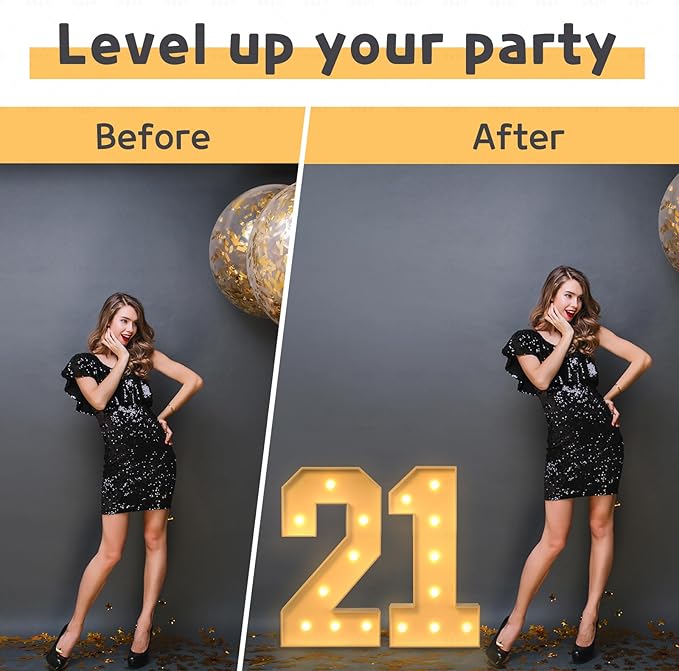 imprsv 3FT Marquee Numbers, Light Up Numbers for 16th 60th Birthday Decorations Anniversary Party Decor, Number 6 Light Up Number, Pre-Cut Foam Board Kit