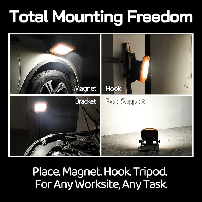 7000LM 45W Waterproof Cordless LED Work Flood Light, Compatible for Dewalt Makita 20V Milwaukee 18V m18 Rechargeable Lithium Tool Battery,Portabale for Construction Jobsite