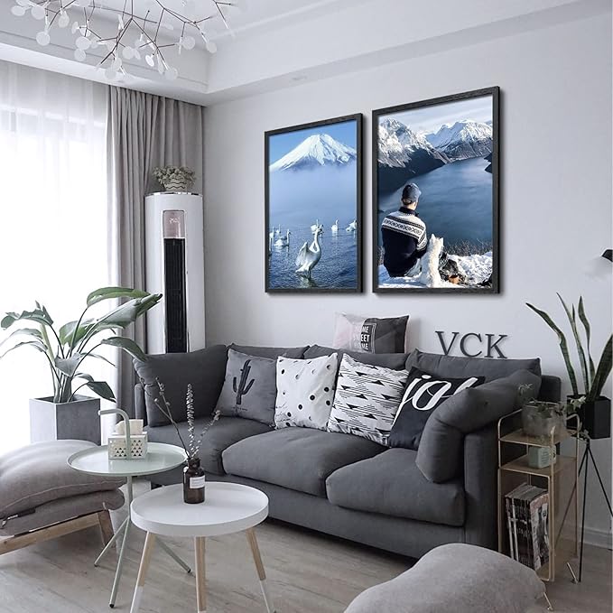 VCK 27x40 Poster Frames Set of 5 Exclusive Woodgrain Black Picture Frame, Wall Mounting Hanging