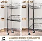 CAPHAUS NSF Commercial Heavy Duty 4 Tier Wire Shelving with Two Trapezoid Baskets, Wheels, Leveling Feet, Black Storage Shelf for Basement Garage and Utility Storage